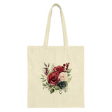 Floral Tote Bag, Rose Flower Market Bag, Botanical Print Reusable Shopping Bag, Burgundy Flower Art Tote, Book Bag, Everyday Carry Bag - Tawshia