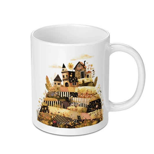 Whimsical Village Mug, Coffee Mug, Quirky Home Decor, Cozy Cottagecore, Tea Cup, Unique Gift Idea, Cute Illustration Mug - Tawshia