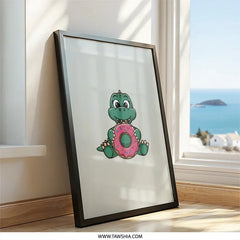Dinosaur Wall Art, Cute Dino Print, Donut Art, Nursery Decor, Kids Room Art, Playroom Art, Whimsical Art - Tawshia