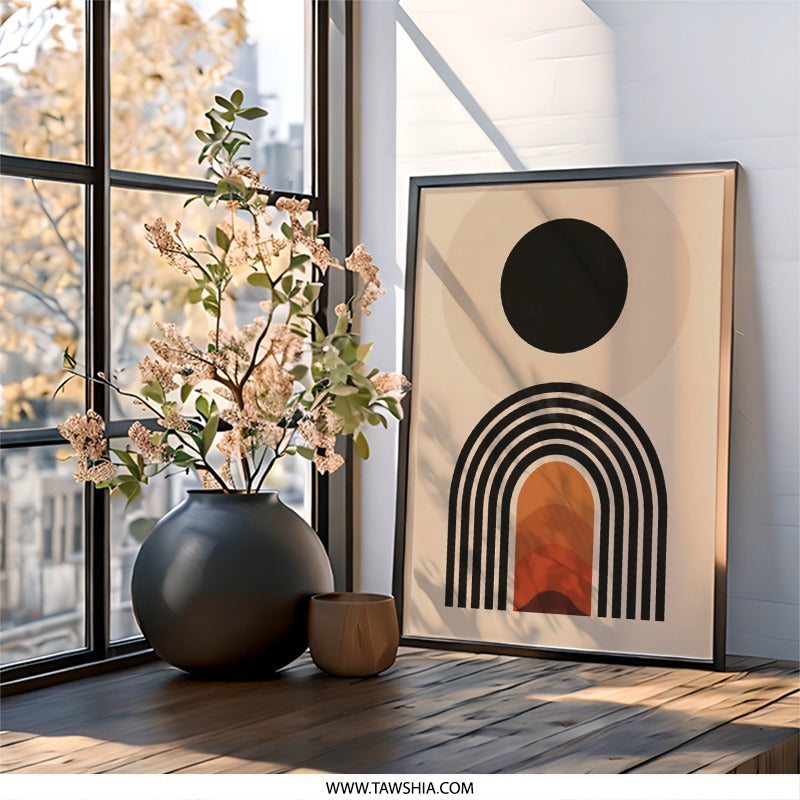 Abstract Sun Rainbow Wall Art, Geometric Art Print, Minimalist Decor, Boho Home Decor, Modern Wall Art, Neutral Tones Wall Art - Tawshia
