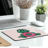 Cute Dinosaur Eating Donut Mouse Pad, Sweet Treat Lover, Desk Decor, Funny Animal Gift, Cartoon Reptile, Pink Donut Illustration - Tawshia