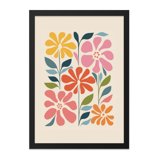 Retro Flower Wall Art, Floral Print, Mid Century Modern Art, Colorful Botanical Decor, Vintage Style Flowers, Home Decor - Tawshia
