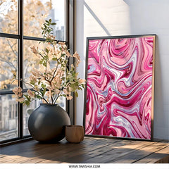 Pink Marble Wall Art, Abstract Swirls Print, Modern Home Decor, Trendy Wall Hanging, Aesthetic Room Art, Contemporary Design - Tawshia