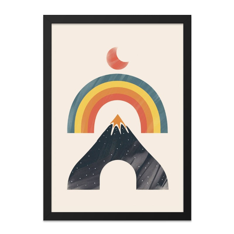 Minimalist Mountain Wall Art, Boho Rainbow Print, Abstract Landscape Poster, Modern Home Decor, Geometric Art Print - Tawshia