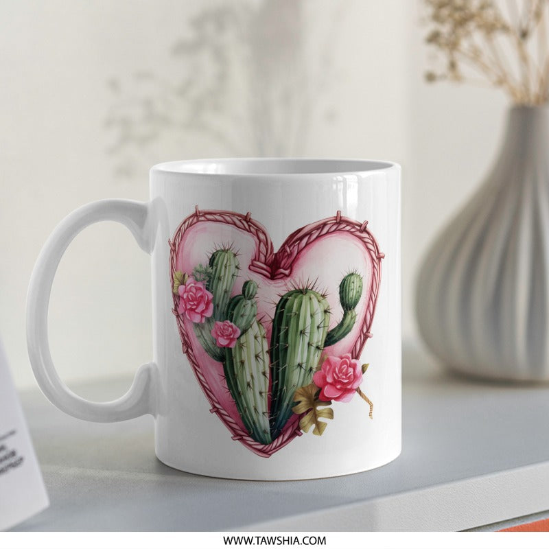 Cactus Heart Mug, Floral Mug, Succulent Mug, Desert Lover Gift, Plant Mom Gift, Botanical Mug, Garden Mug, Unique Mug, Coffee Mug, Tea Mug - Tawshia