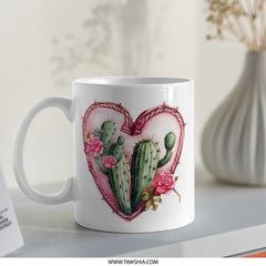 Cactus Heart Mug, Floral Mug, Succulent Mug, Desert Lover Gift, Plant Mom Gift, Botanical Mug, Garden Mug, Unique Mug, Coffee Mug, Tea Mug - Tawshia