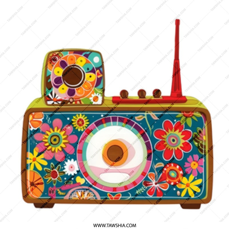 Retro Radio Mug, 70s Flower Power, Hippie Aesthetic Coffee Cup, Groovy Vintage Inspired Design, Unique Gift for Music Lovers - Tawshia