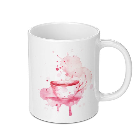 Watercolor Tea Cup Mug, Coffee Mug, Pink Watercolor Splash, Unique Gift Idea, Tea Lover Gift, Drinkware, Hot Cocoa Mug (137 characters) - Tawshia