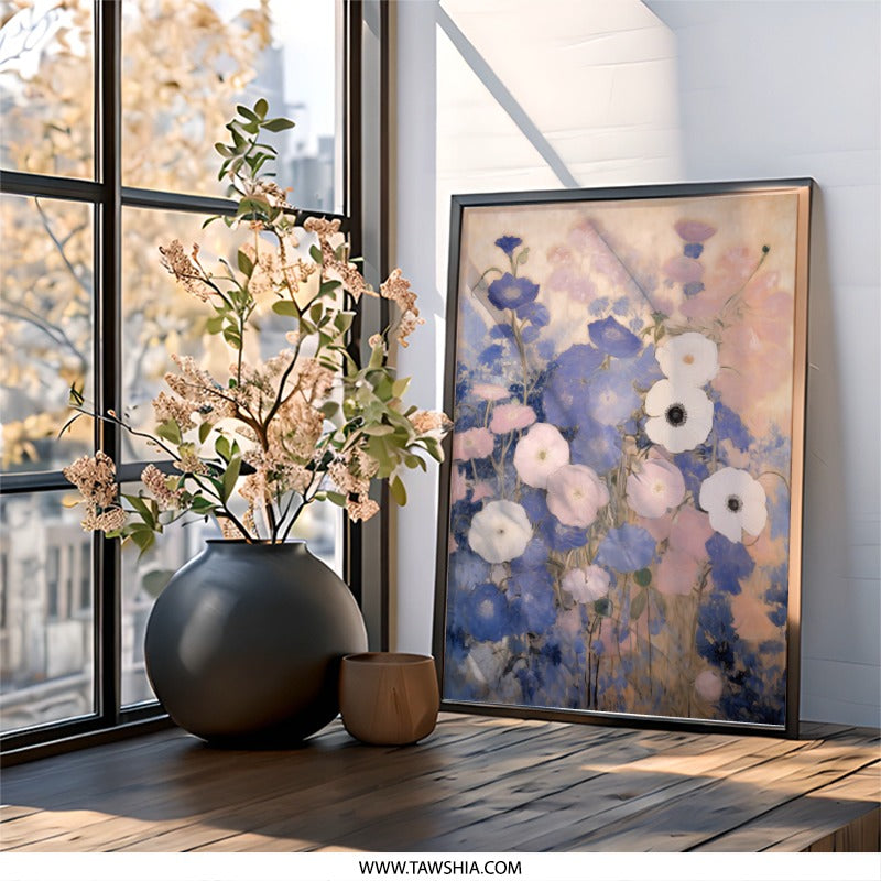 Floral Wall Art, Anemone Flower Print, Botanical Art, Blue Pink Painting, Modern Wall Decor, Fine Art Print, Home Decor, Wall Hanging - Tawshia