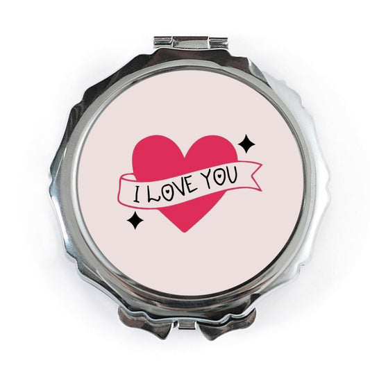 I Love You Heart Pocket Mirror, Love You Heart Gift, Romantic Gift, Anniversary Gift, Cute Compact Mirror - Tawshia