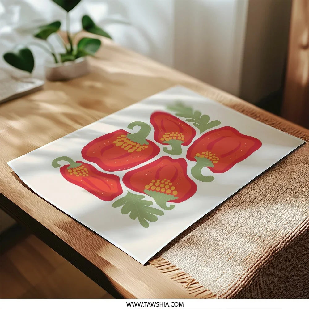 Red Bell Pepper Photographic Print, Kitchen Art, Modern Food Art Print, Vegetable Art Print, Colorful Still Life Wall Decor - Tawshia