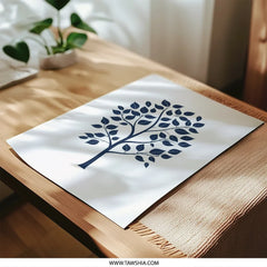 Blue Tree Photographic Print, Minimalist Tree Art, Navy Blue Wall Decor, Simple Nature Print, Modern Home Decor, Botanical Photography - Tawshia