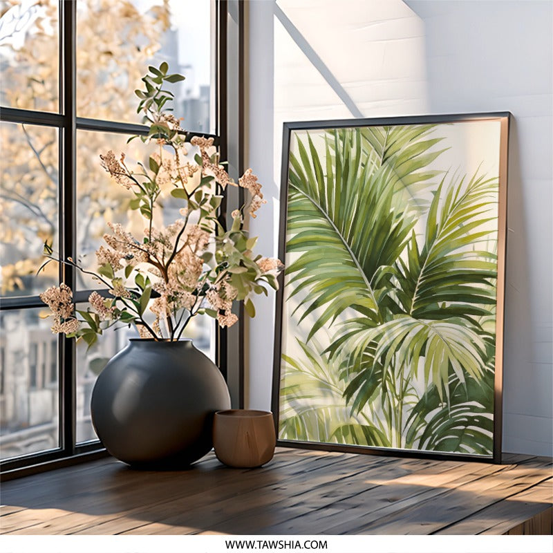 Tropical Palm Leaves Wall Art, Botanical Print, Greenery Art, Nature Wall Decor, Modern Home Decor, Framed Art Print, Tropical Art - Tawshia
