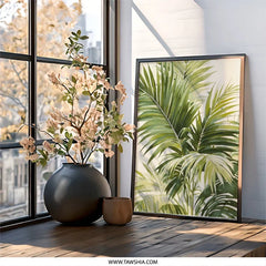 Tropical Palm Leaves Wall Art, Botanical Print, Greenery Art, Nature Wall Decor, Modern Home Decor, Framed Art Print, Tropical Art - Tawshia