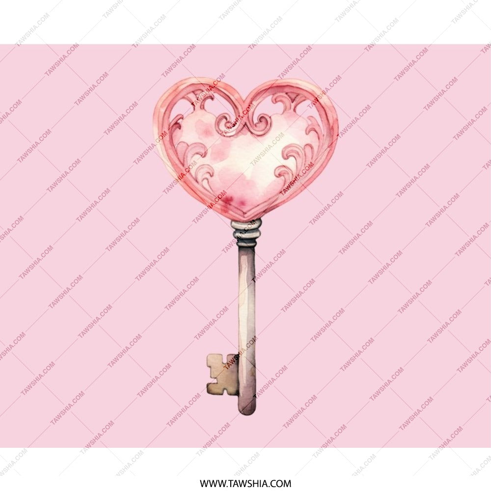 Heart Key Mouse Pad, Pink Watercolor Key, Cute Desk Accessory, Unique Computer Mat, Gift for Her, Valentines Day Gift - Tawshia