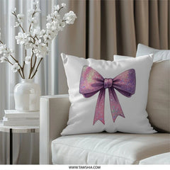 Pink Glitter Bow Pillow, Sparkly Pillow, Girly Room Decor, Decorative Throw Pillow, Cute Pillow, Gift for Her, Home Decor - Tawshia