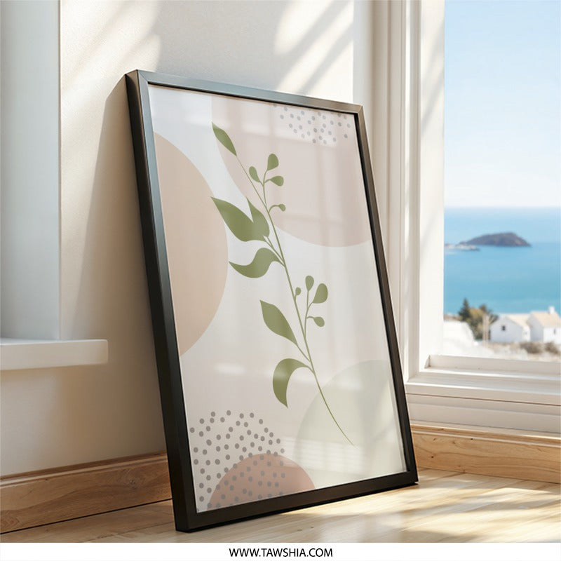 Minimalist Botanical Wall Art, Modern Abstract Plant Print, Boho Neutral Decor, Green Leaf Artwork, Simple Nature Illustration - Tawshia
