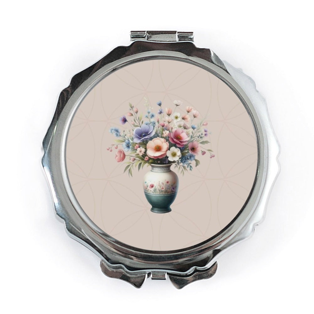 Floral Pocket Mirror, Vase of Flowers Compact Mirror, Elegant Bloom Design, Makeup Mirror, Gifts for Her, Pocket Mirror for Purse - Tawshia