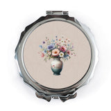Floral Pocket Mirror, Vase of Flowers Compact Mirror, Elegant Bloom Design, Makeup Mirror, Gifts for Her, Pocket Mirror for Purse - Tawshia