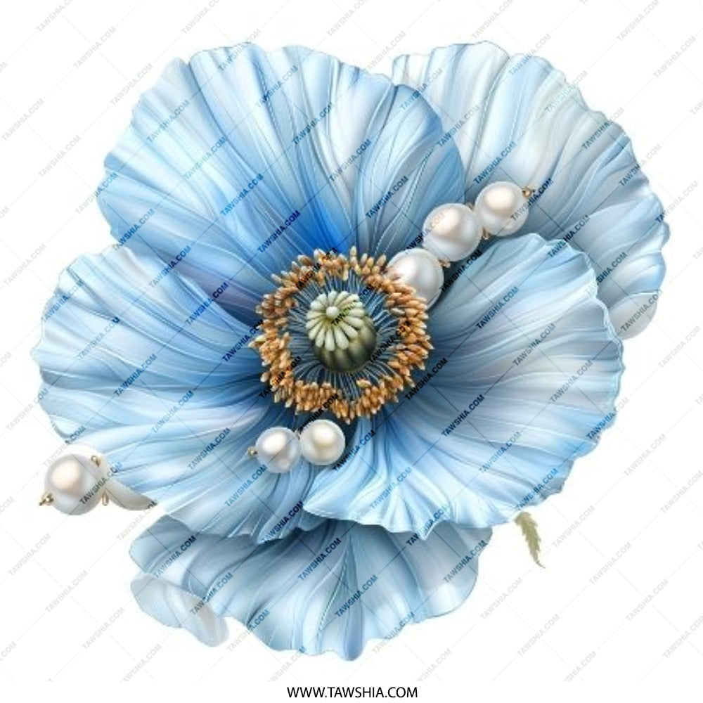 Blue Poppy Pinback Button, Floral Button Badge, Flower Lapel Pin, Elegant Pearl Accent, Botanical Art Pin, Cute Decorative Button - Tawshia