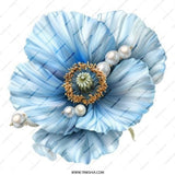 Blue Poppy Pinback Button, Floral Button Badge, Flower Lapel Pin, Elegant Pearl Accent, Botanical Art Pin, Cute Decorative Button - Tawshia