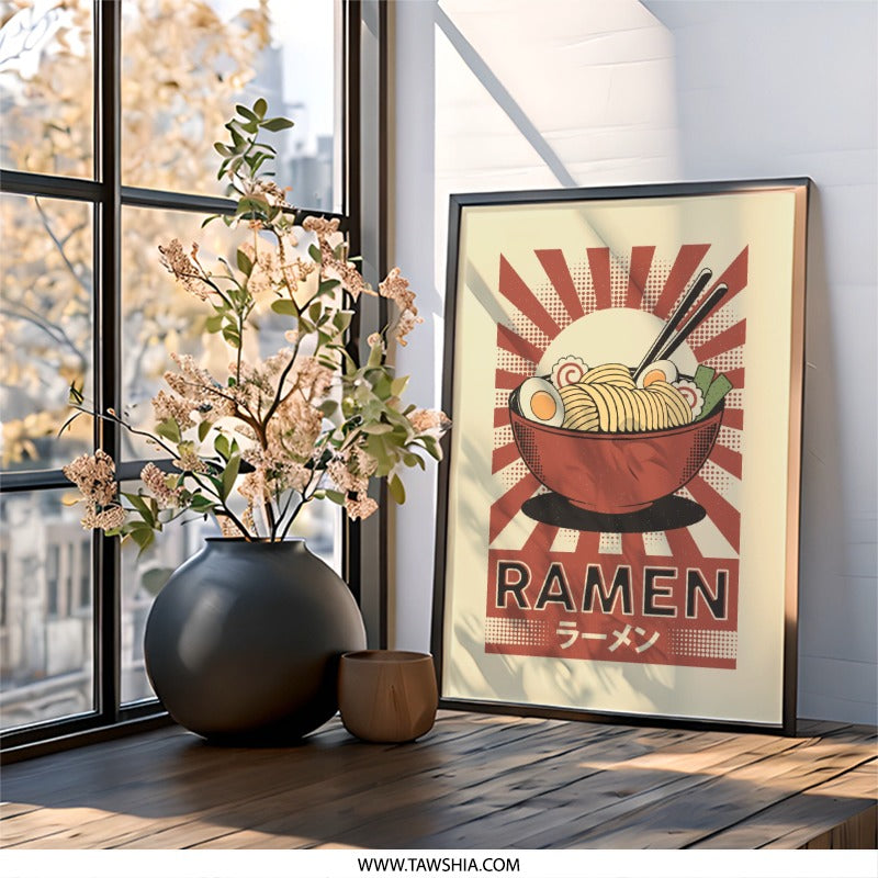 Retro Ramen Wall Art, Japanese Food Print, Noodle Bowl Art, Kitchen Decor, Restaurant Poster, Asian Cuisine, Ramen Lover Gift, Home Decor - Tawshia