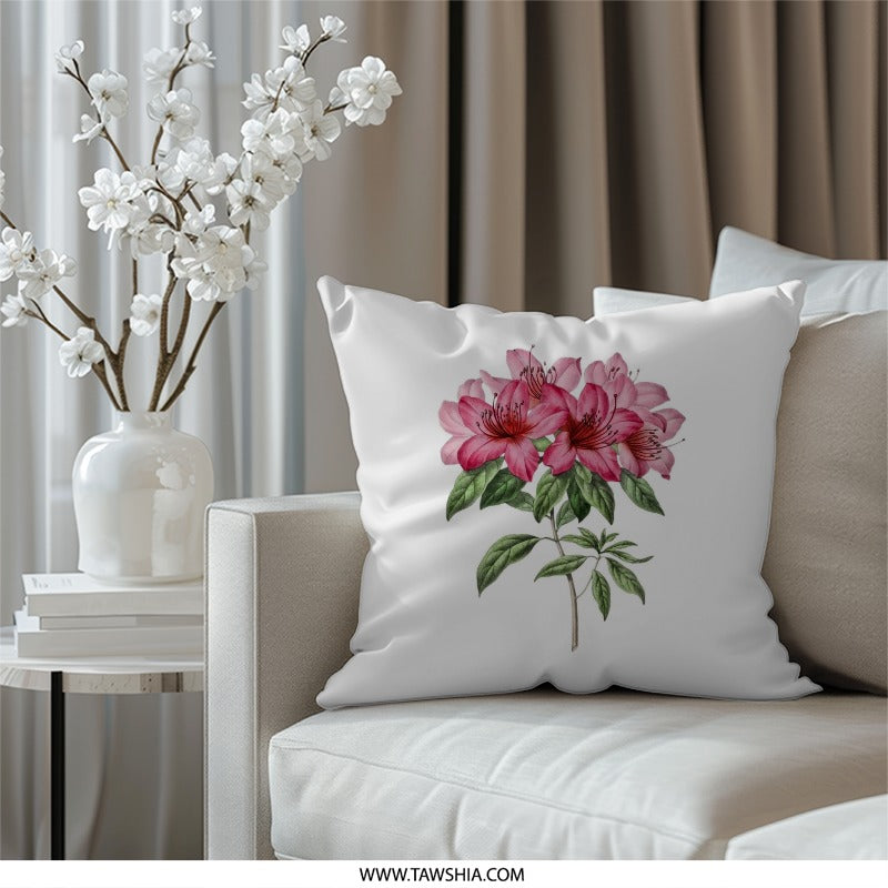 Floral Pillow, Azalea Pillow, Botanical Throw Pillow, Pink Flower Pillow, Home Decor Pillow, Accent Pillow, Garden Pillow - Tawshia
