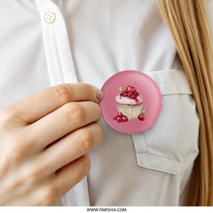 Cherry Cupcake Pinback Button, Cute Dessert Button, Food Lover Gift, Sweet Treat Accessory, Pink Aesthetic, Trendy Badge, Gift Idea - Tawshia