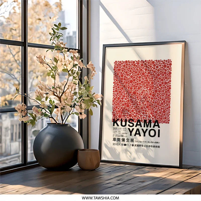 Kusama Yayoi Wall Art, Japanese Art Print, Red Dots Poster, Minimalist Decor, Exhibition Artwork, Modern Home Decor, Trendy Wall Decor - Tawshia