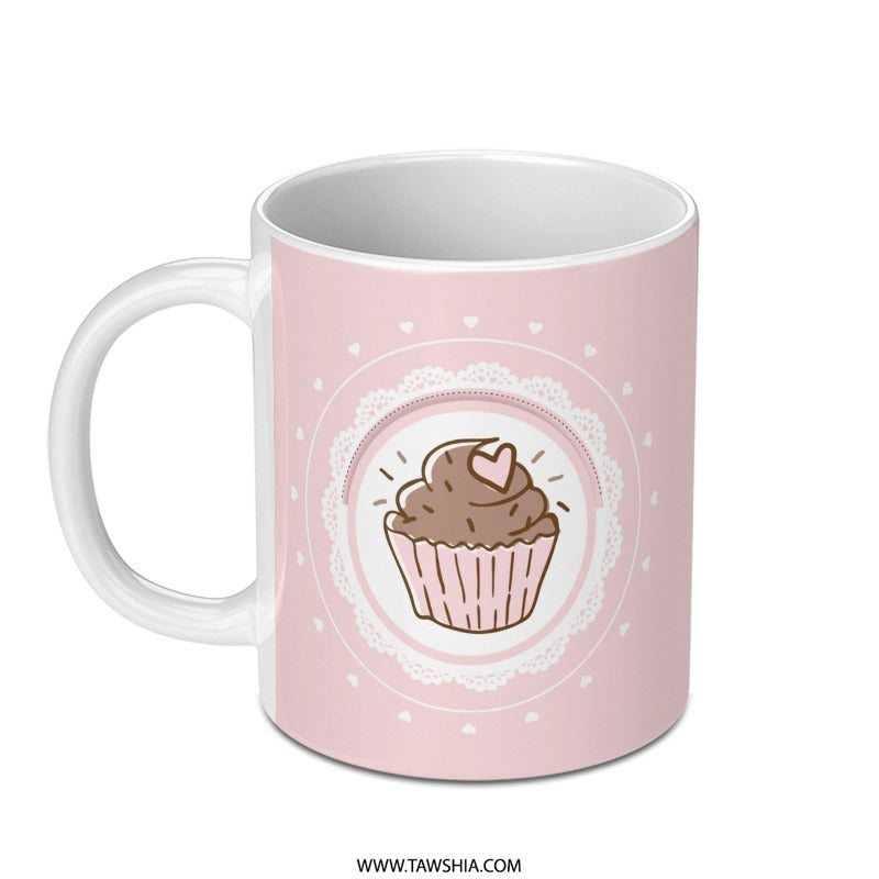 Cupcake Heart Mug, Cute Pastry Mug, Bakery Lover Gift, Food Themed Mug, Sweet Treat Mug, Pink Mug, Coffee Mug, Tea Mug, Hot Cocoa Mug - Tawshia