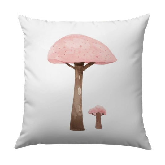 Pink Mushroom Tree Pillow, Watercolor Forest Design, Cute Home Decor, Nature Inspired Pillows - Tawshia