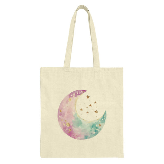 Watercolor Moon Tote Bag, Crescent Moon and Stars, Celestial Tote, Magical Gift, Whimsical Tote Bag, Pastel Moon Bag, Dreamy Moon Design - Tawshia