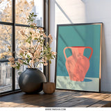 Peach Vase Wall Art, Modern Home Decor, Minimalist Art Print, Living Room Art, Still Life Art, Framed Wall Decor, Pottery Art - Tawshia