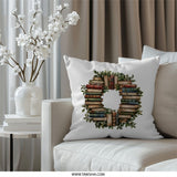 Book Lover Pillow, Literary Wreath Pillow, Stacks of Books, Library Decor Pillow, Bookish Gifts, Home Decor Pillows - Tawshia