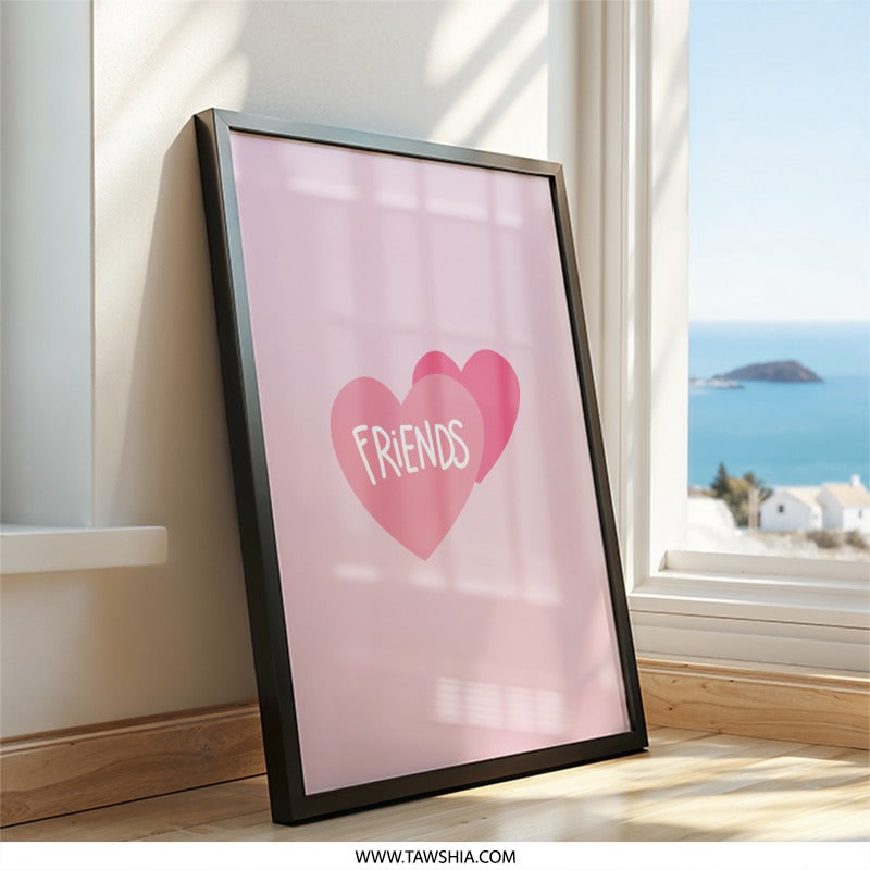 Best Friends Wall Art, Pink Heart Wall Decor, Friends Home Decor, Friendship Gift, Minimalist Wall Print, Cute Wall Art Print - Tawshia