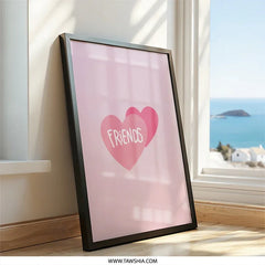 Best Friends Wall Art, Pink Heart Wall Decor, Friends Home Decor, Friendship Gift, Minimalist Wall Print, Cute Wall Art Print - Tawshia