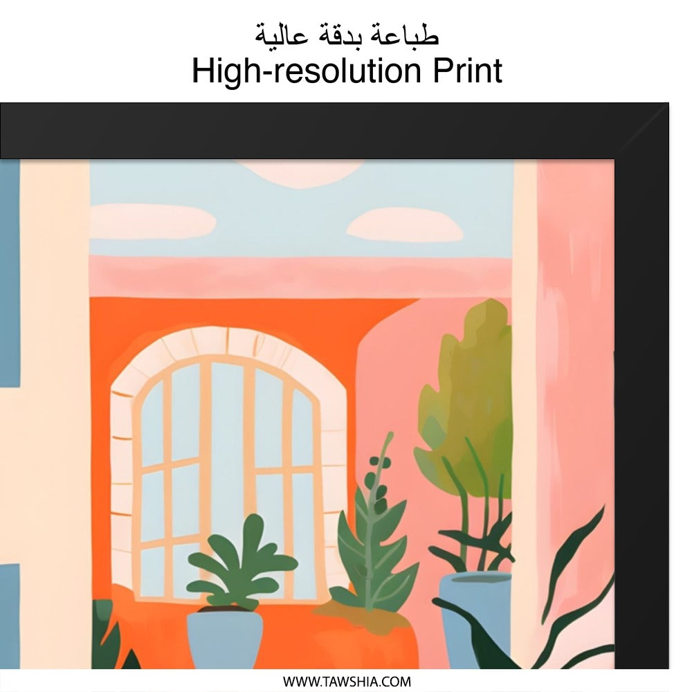 Italian Street Wall Art, Potted Plant Print, Botanical Home Decor, Houseplant Art, Urban Oasis Painting, Mediterranean Scene Artwork - Tawshia