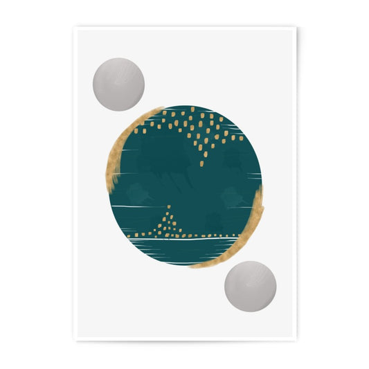 Abstract Art Photographic Print, Teal and Gold Wall Art, Modern Home Decor, Circle Art Print, Contemporary Design Print - Tawshia