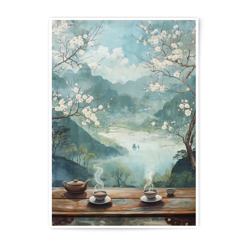 Serene Tea Photographic Print, Landscape Art Print, Mountain View, Asian Art, Home Decor, Wall Art, Gift Idea (136 characters) - Tawshia