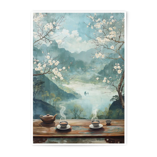 Serene Tea Photographic Print, Landscape Art Print, Mountain View, Asian Art, Home Decor, Wall Art, Gift Idea (136 characters) - Tawshia