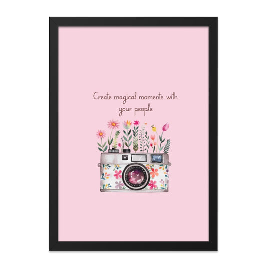 Floral Camera Wall Art, Quote Print, Pink Background, Magical Moments, Photography Decor, Gift for Photographer, Watercolor Camera Art - Tawshia
