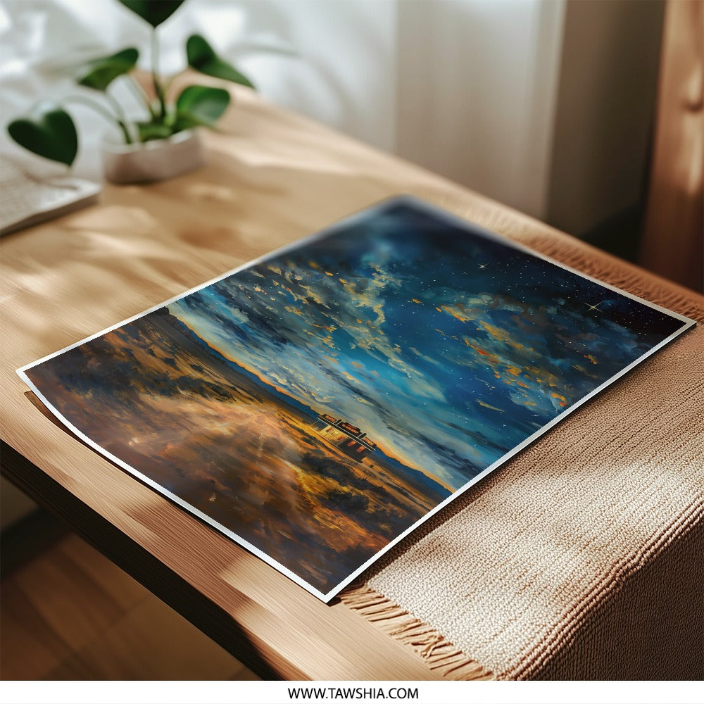 Desert Diner Photographic Print, Night Sky Art, Stars Scenery, Dreamy Landscape, Wall Decor, Home Decor - Tawshia