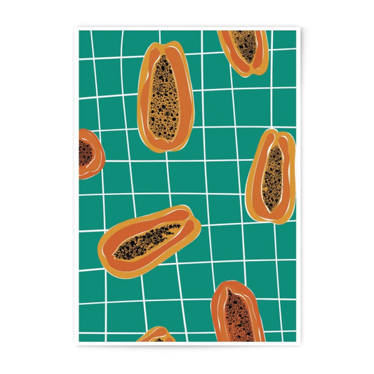 Papaya Pattern Photographic Print, Tropical Fruit Art, Kitchen Decor, Teal Background, Food Print, Modern Art, Trendy Wall Art - Tawshia