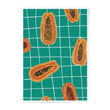 Papaya Pattern Photographic Print, Tropical Fruit Art, Kitchen Decor, Teal Background, Food Print, Modern Art, Trendy Wall Art - Tawshia