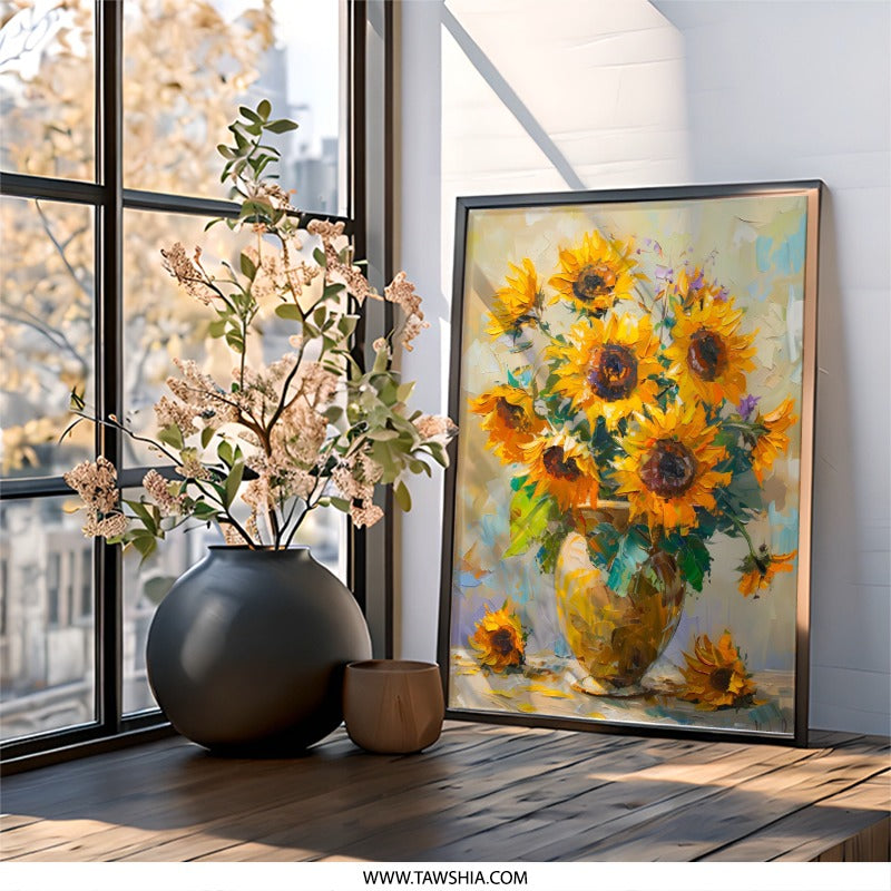 Sunflower Painting Wall Art, Floral Wall Decor, Sunflower Bouquet Art, Flower Vase Print, Bright Wall Art, Home Decor, Art Print - Tawshia