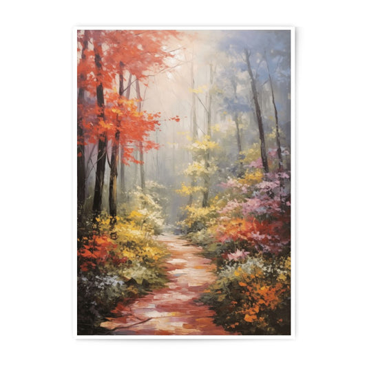 Autumn Forest Photographic Print, Colorful Fall Landscape Art, Rustic Nature Photography, Woodland Path Photo, Vibrant Foliage, Home Decor - Tawshia