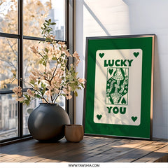 Lucky You Wall Art, Queen of Hearts Print, Playing Card Art, Green Aesthetic Decor, Trendy Home Decor, Gambler Gift, Unique Wall Hanging - Tawshia