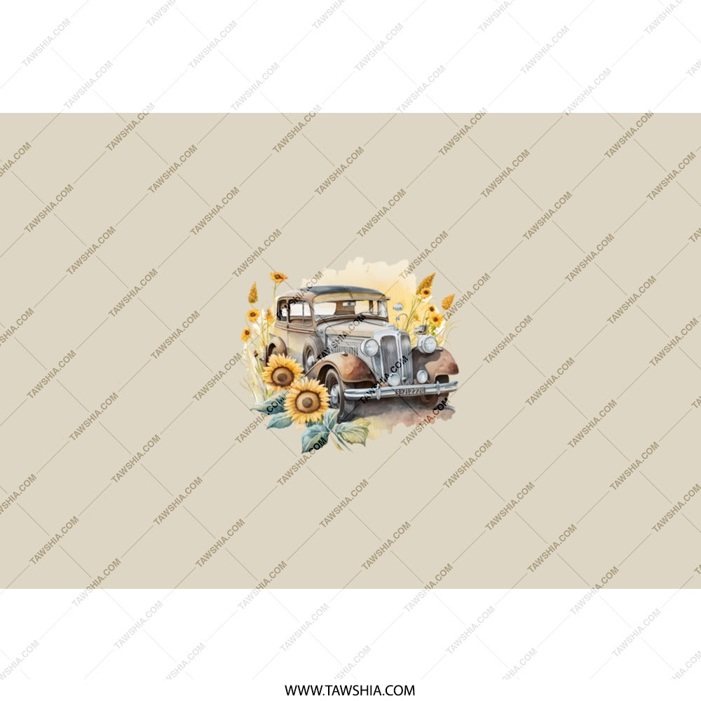 Classic Car Tumbler, Sunflower Tumbler, Vintage Car Gift, Car Lover Tumbler, Automotive Tumbler, Tumbler with Straw, Gift for Him, Her - Tawshia