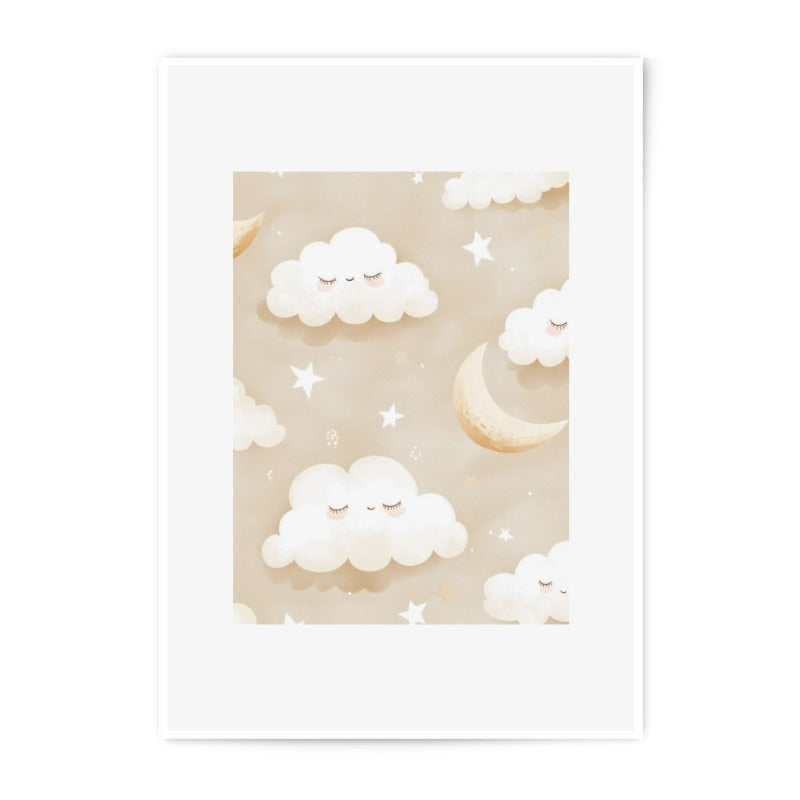 Dreamy Clouds Photographic Print, Nursery Decor, Sleepy Clouds Art, Moon and Stars, Baby Room Art, Calming Art Print - Tawshia