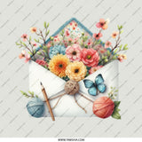 Floral Envelope Pinback, Crafty Pin Button, Yarn Flowers Stationery Badge, Cute Butterfly Pin, Artistic Accessories Gift, DIY Lover - Tawshia